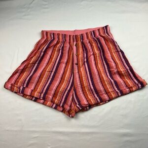 Free People Intimately Shorts Women M Gauze Purple Pink Striped Boxer Boyfriend